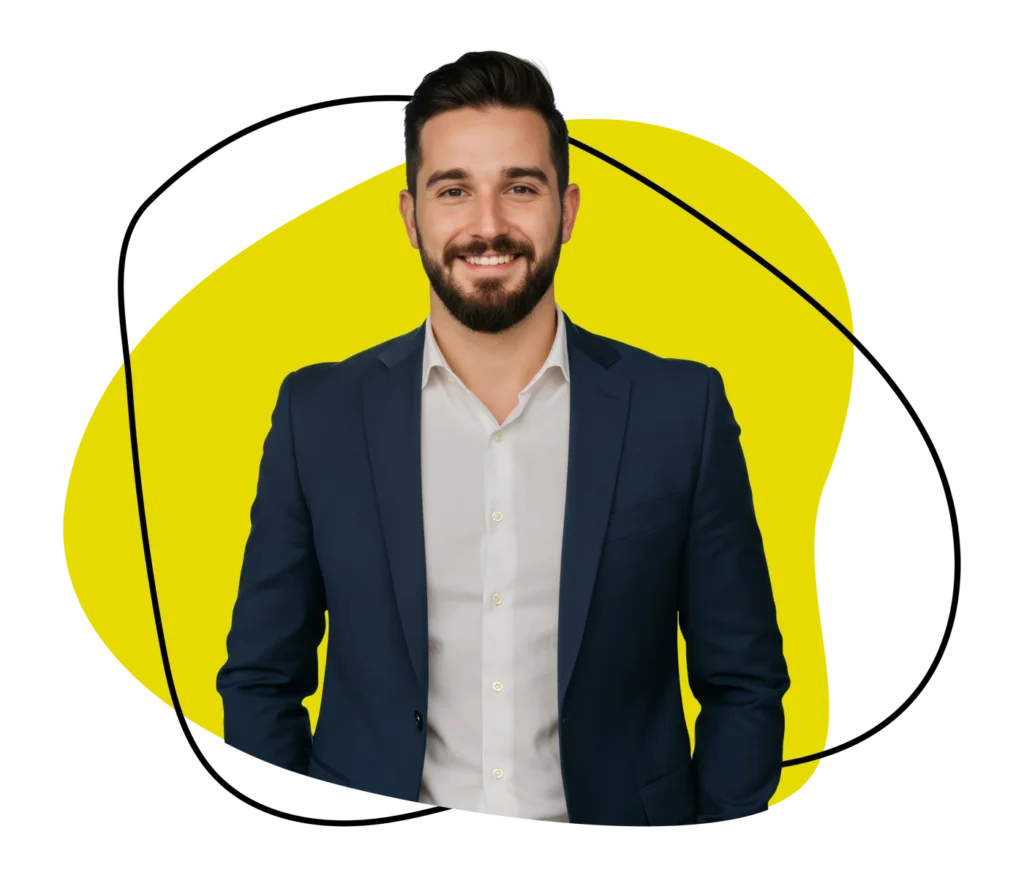 Smiling professional represents sales and marketing recruitment success.